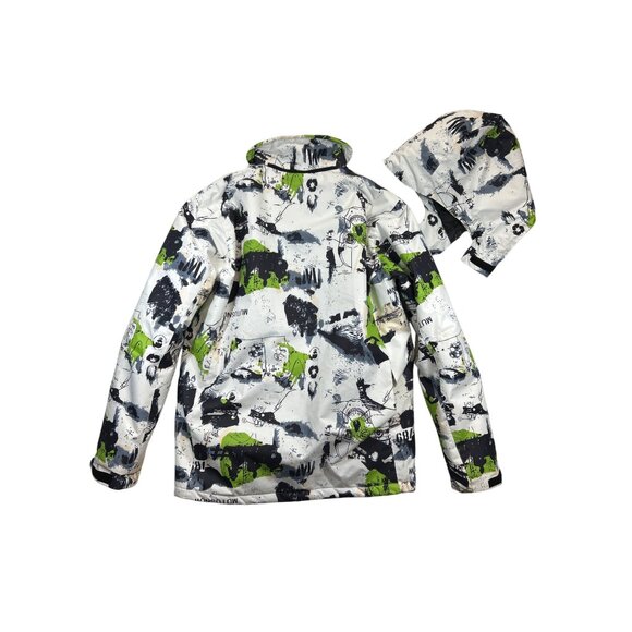 Mutu Snow Ski Coat Mens XL White Green Black Skull Abstract Detachable Hood - Picture 5 of 15